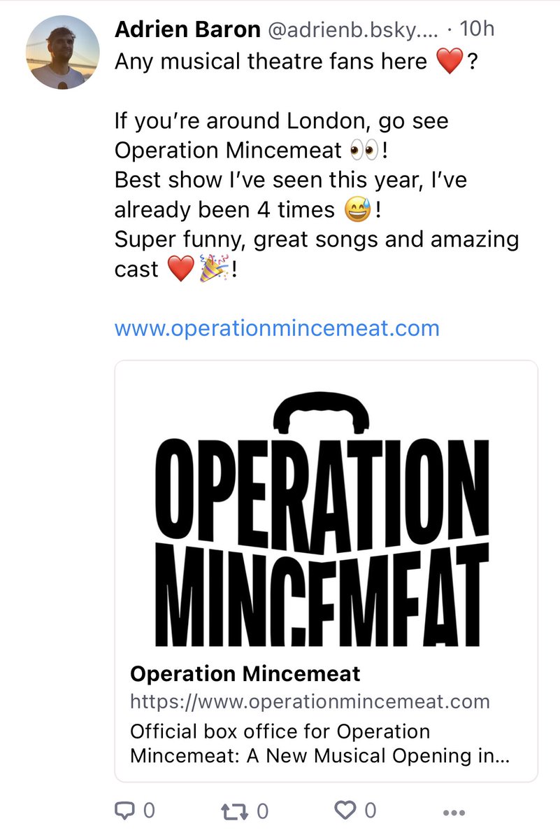 Shout-out to @BaronAdri for being the first person to mention @mincemeatlive on the bluesky app!
