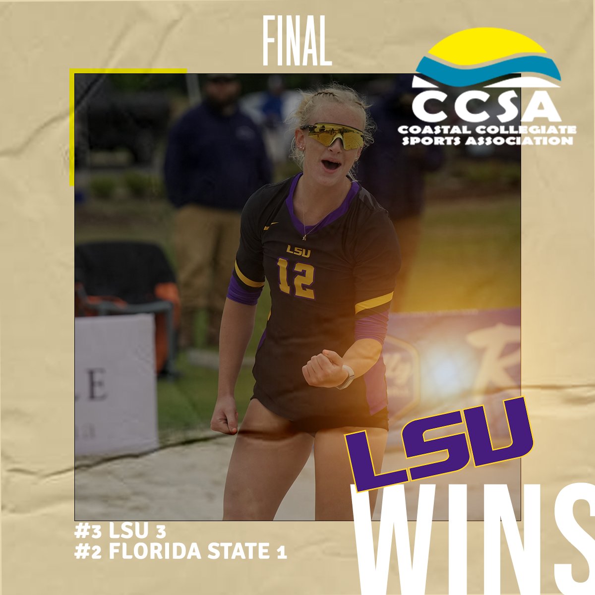 Make that ✌️ victories on the day for <a href="/LSUBeachVB/">LSU Beach Volleyball</a> to reach the #CCSABVB Championship Winner's bracket semifinal on Friday afternoon after the Tigers' upset win over Florida State‼️🏐🏖️

#CCSAChamps | #GeauxTigers