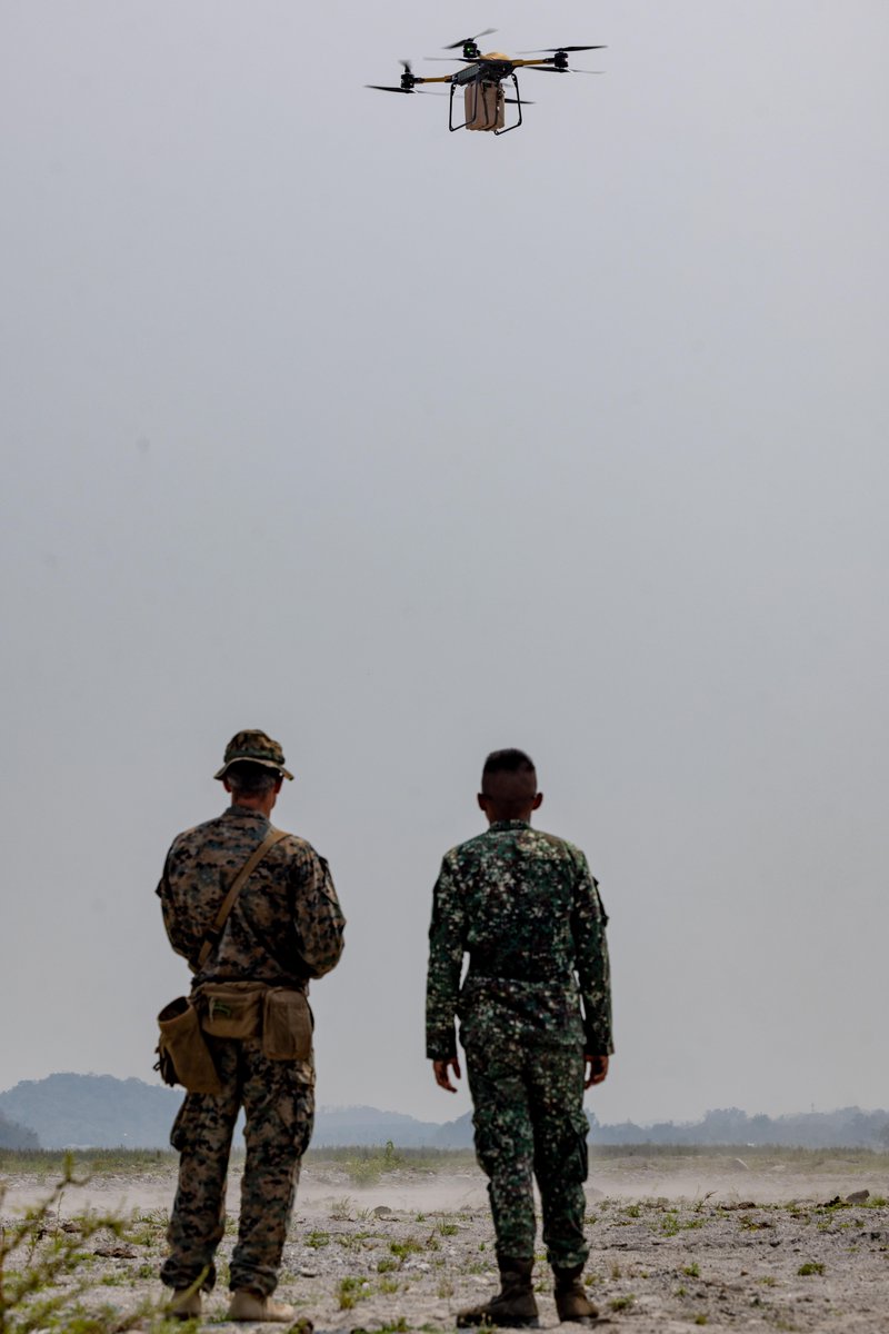 USMC's tweet photo. A #MarineCorps TRV-50 Tactical Resupply Unmanned Aircraft System (TRUAS) resupplies Marines in Cerab, Philippines, April 22.

TRUAS can carry a 150-pound payload up to 9 miles, providing rapid and automated aerial resupply to units operating in contested environments #Balikatan23 https://t.co/GC0eC0FFF1