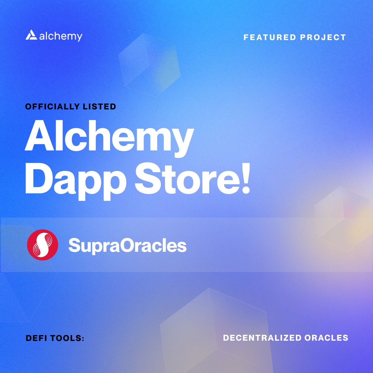 @SupraOracles is excited to announce that we have been officially listed on the Alchemy (@AlchemyPlatform) Dapp store!

Check out the listing here: ⬇️
alchemy.com/dapps/supraora…