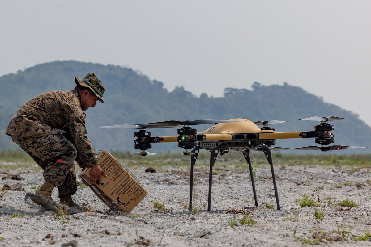 USMC's tweet photo. A #MarineCorps TRV-50 Tactical Resupply Unmanned Aircraft System (TRUAS) resupplies Marines in Cerab, Philippines, April 22.

TRUAS can carry a 150-pound payload up to 9 miles, providing rapid and automated aerial resupply to units operating in contested environments #Balikatan23 https://t.co/GC0eC0FFF1
