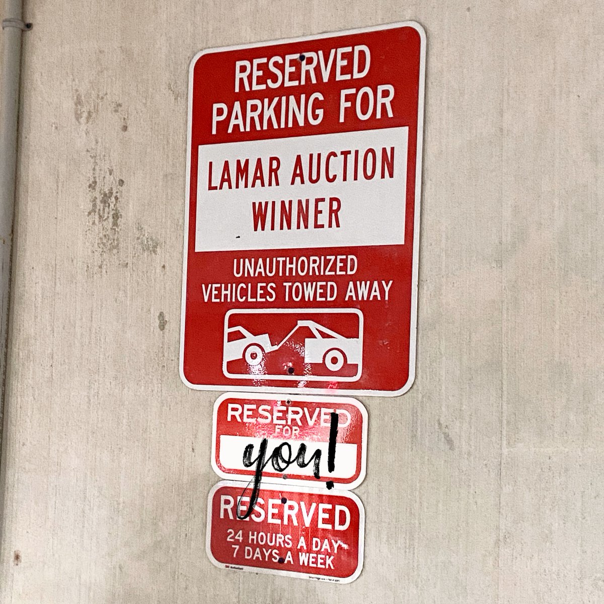 Your name could be on that sign!!  RESERVED 24 hours/day, 7 days/week.  2 ways to win - Auction &amp; Raffle beginning Monday, May 1st at 9am!  bit.ly/ParkingSpot2023