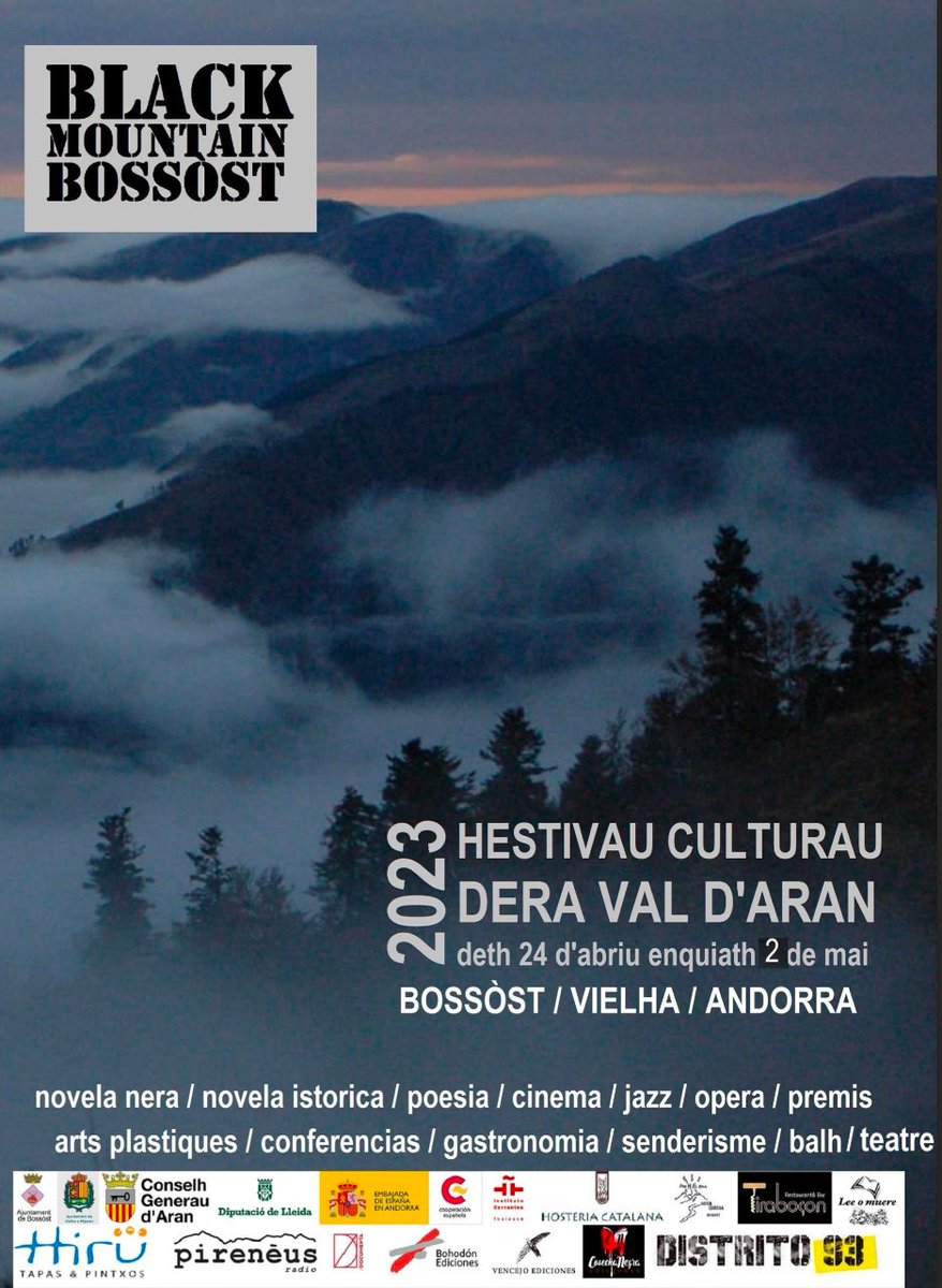 DIUMENGE, dins la programació der hestivau Black Mountain Bossòst, debat sobre la Llei i la Justícia, amb Anna Punsí, autora de LA NOIA DE PORTBOU. També hi intervindran Rafa Melero, Graziella Moreno, Rafael Guerrero i José María García Sánchez. 
A l'Ajuntament, a les 10h.