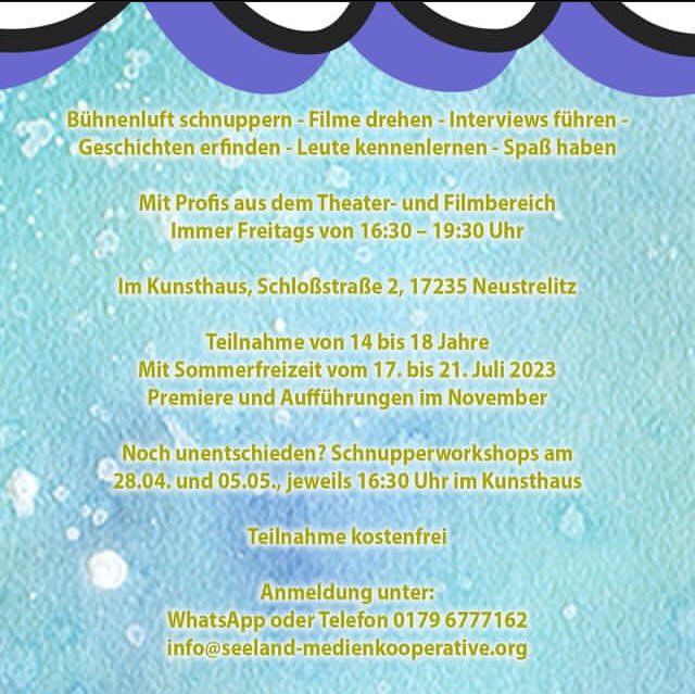 seeland_medien's tweet photo. SOFTPOWER ein Multimedia-Theaterprojekt zum Mitmachen. Freitags 16:30-19:30 im Kunsthaus Neustrelitz. Schnupperkurs am 28.04. und 05.05., ab 16:30. Kostenfrei, mit Verpflegung und Sommercamp (17.-21.07.) Für alle von 14 bis 18 Jahren. Anmeldung info@seeland-medienkooperative.org https://t.co/QlA0itseYA