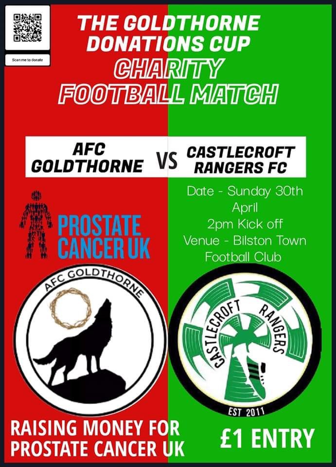 Castlecroft Rangers (@castlecroftrngr) on Twitter photo ***THIS SUNDAY***
Come down and give both teams your support and help us to raise money for a fantastic charity! The game is being played at Bilston Town FC, 2pm KO. Entry is £1 on the door with all proceeds going to charity
<a href="/AFC_Goldthorne/">AFC Goldthorne</a>
<a href="/ProstateUK/">Prostate Cancer UK</a>
justgiving.com/fundraising/th… ***THIS SUNDAY***
Come down and give both teams your support and help us to raise money for a fantastic charity! The game is being played at Bilston Town FC, 2pm KO. Entry is £1 on the door with all proceeds going to charity
<a href="/AFC_Goldthorne/">AFC Goldthorne</a>
<a href="/ProstateUK/">Prostate Cancer UK</a>
justgiving.com/fundraising/th…