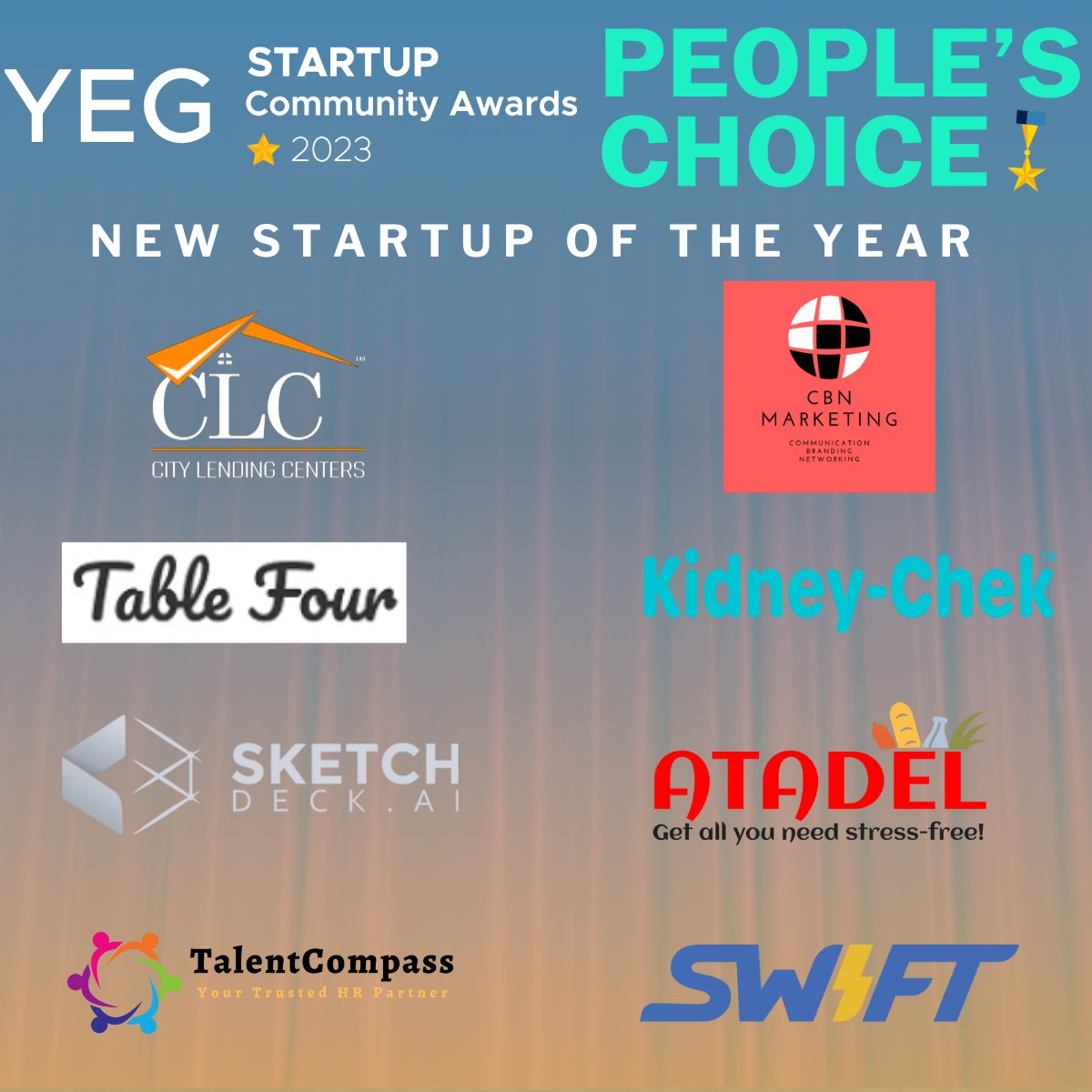 Did you know that for this year we have eight amazing startups for the People’s Choice New Startup of the Year Award?

Want to know more information about these startups? Check out our website!

yegstartupawards.ca/vote

#yegtech #yegstartup