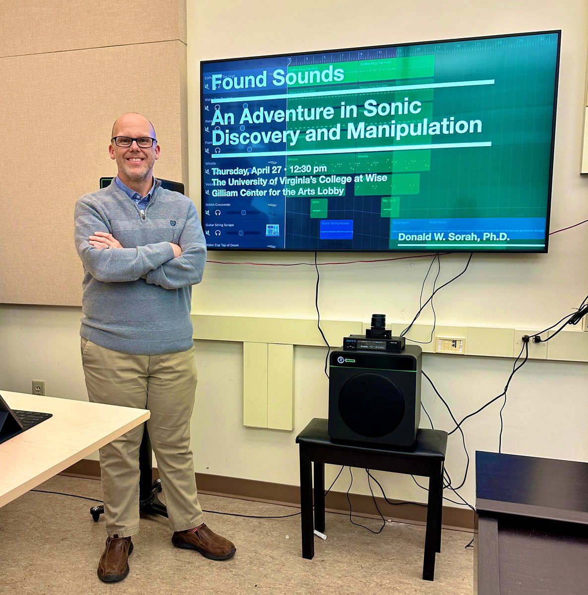 dsorah's tweet photo. Thanks to all those creative sound scavengers who came to the #FoundSounds workshop today at @UVA_Wise, sponsored by the Center for Educational Excellence and Innovation! Iโm excited to hear how those projects turn out. ๐ค๐ฆ๐ #AppleTeacher #AppleEDU #GarageBand https://t.co/Z0Yrm7pbGJ