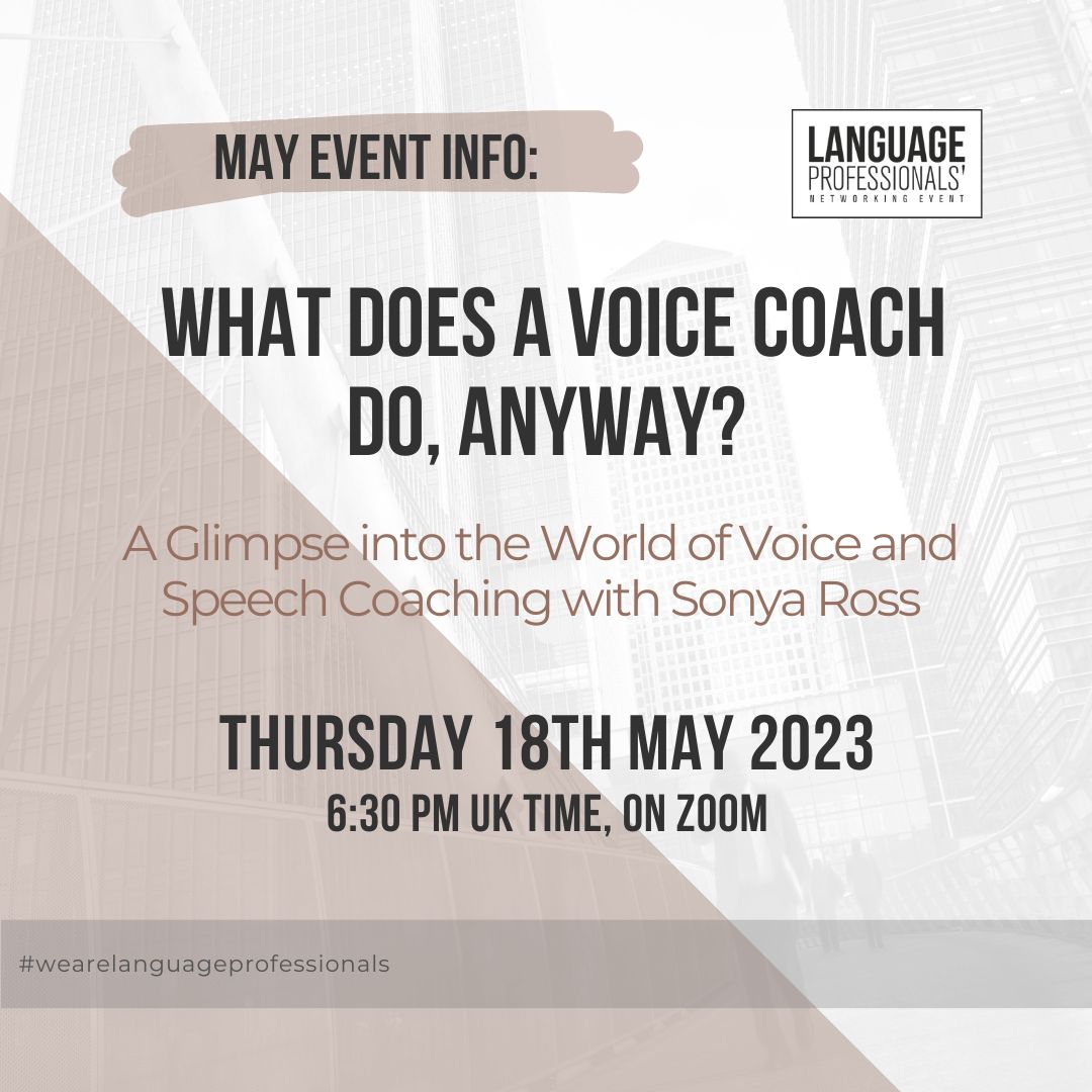 LanguageProfNet's tweet image. The Language Professionals’ Networking Event for April is just 3 days away, but it’s not too late to join us!

For further information: languageprofessionalsnetworking.com/next-event/ 

#wearelanguageprofessionals #voice #speech #coaching #languageprofessionals