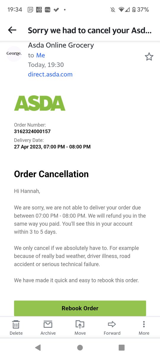 As you've made it impossible to complain via your website. I'll give twitter a try. <a href="/asda/">Asda</a> <a href="/AsdaServiceTeam/">Asda Service Team</a> cancelling a shopping order at 7.30pm that was due 7-8 pm is VERY BAD SERVICE. 0/10 wouldn't recommend. To anyone. Even people I don't like.