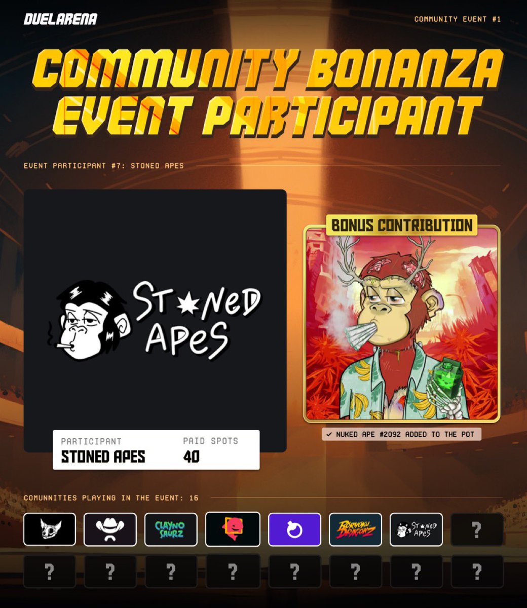 We are hosting the biggest community event on #Solana this sunday on our PvP Blackjack platform. We have partnered with 15 top projects and invited their holders to play during the event, funded by us. We are happy to announce that @StonedApeCrew will participate! Info 👇