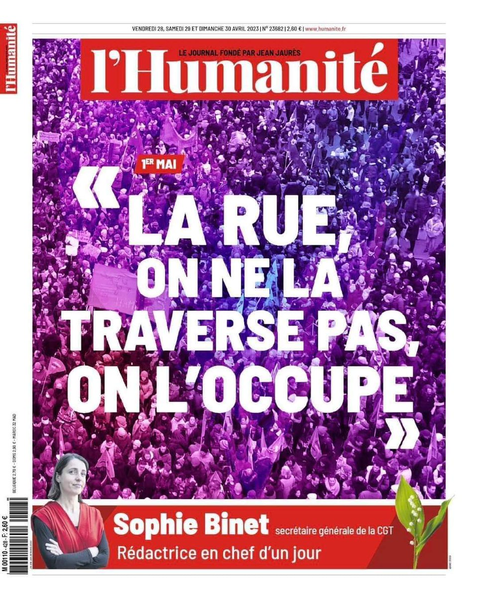 La une de @humanite_fr de demain. @BinetSophie rédactrice en chef d'un jour. On achète ! @CGTCadresTechs @lacgtcommunique #CGT #humanite