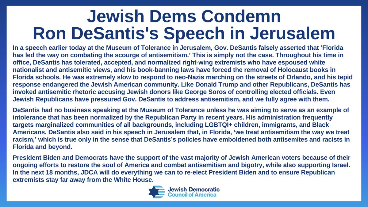 Ron DeSantis had no business speaking at the Museum of Tolerance except as an example of the intolerance that has been normalized by the GOP.