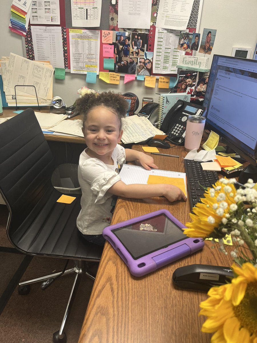 KSD_Counseling's tweet photo. The KHS Counseling office had a new boss today! Miss Adina kept us all in line supervising everyone from Mrs. Martin’s desk. Thank you Mrs. Parson for sharing her with us! https://t.co/TNUljJJJId