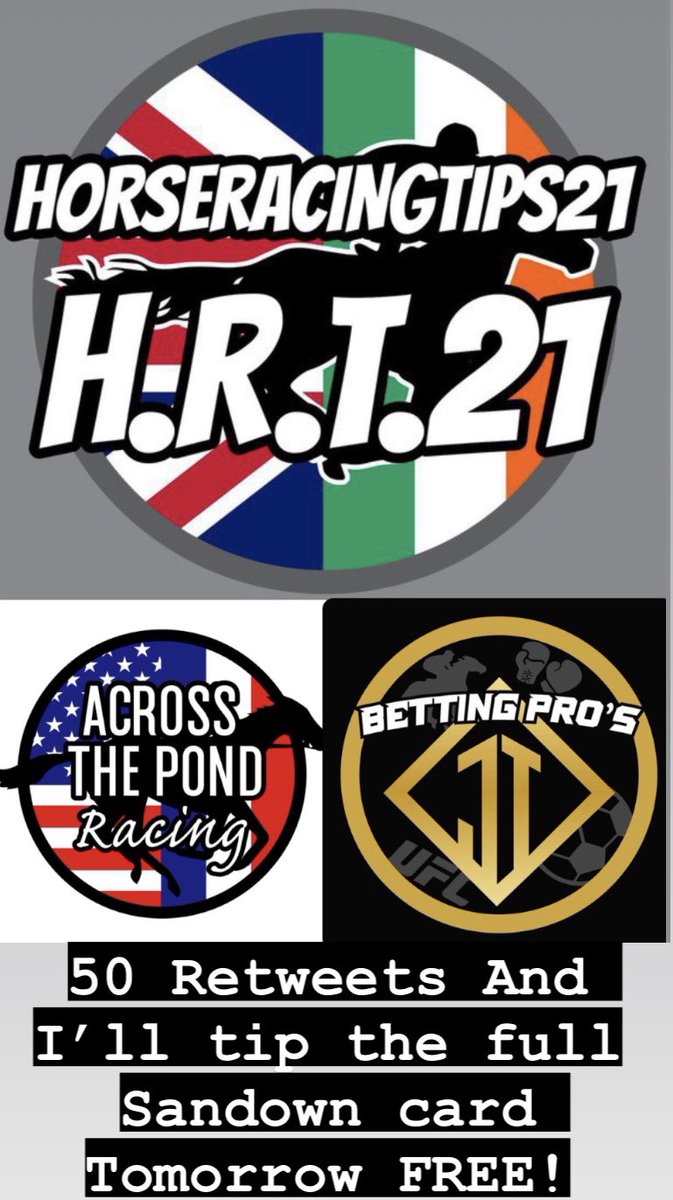 Jonathan_HRT21's tweet photo. Full Sandown Card Tipped FREE!💥

Just 50 Retweets 😎

UK &amp; IRELAND Racing Tips 
https://t.co/6RiXa9EcSF

France &amp; USA Racing Tips 
https://t.co/mRaGOuIWL5

Sports Tips 
https://t.co/wKhCc2Z41R https://t.co/FIUhppwC26