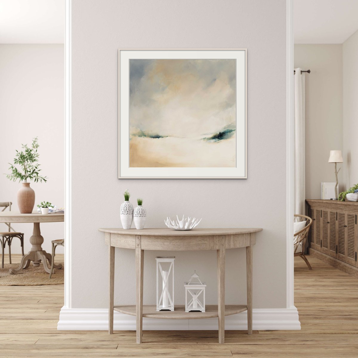 Drawing inspiration from the sand, the sky, and the sea💙 the contemporary coastal decor trend is perfect for creating a calming and sophisticated space! Shop our new Contemporary Coastal art collection on our site #coastalinteriors #neutraltones #calmingdecor #coastalcollection