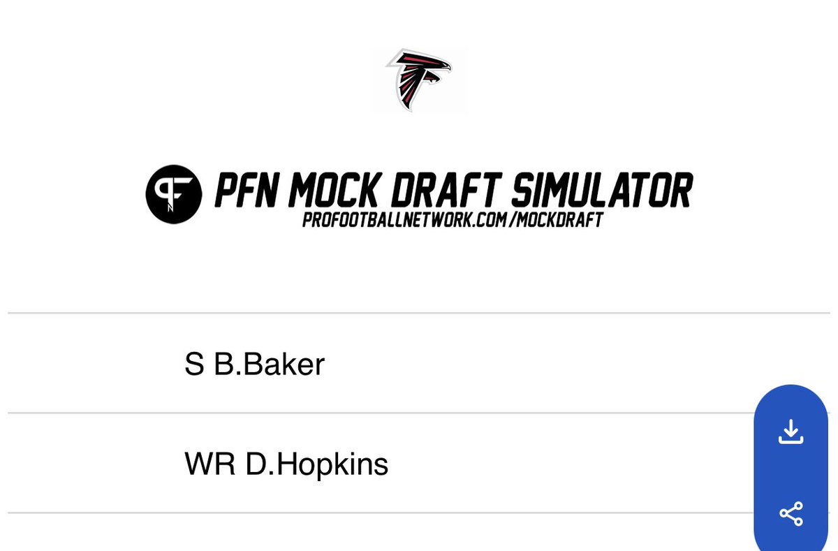 22bsweat's tweet photo. Here’s how my NFL Draft Mock simulator went for the Falcons! 
Trading the number 8 pick for some studs and still ended up with Gibbs at RB. Not to shabby https://t.co/uI0UPITEin