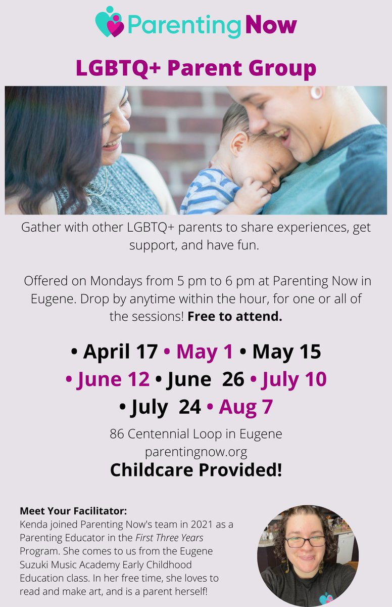 Who's joining us next Monday, May 1?!

This group is an informal drop-in gathering for queer parents to connect, share experiences, gain support, and have fun!

Each group is led by our wonderful Parenting Educator Kenda and will include discussion time with a weekly topic.