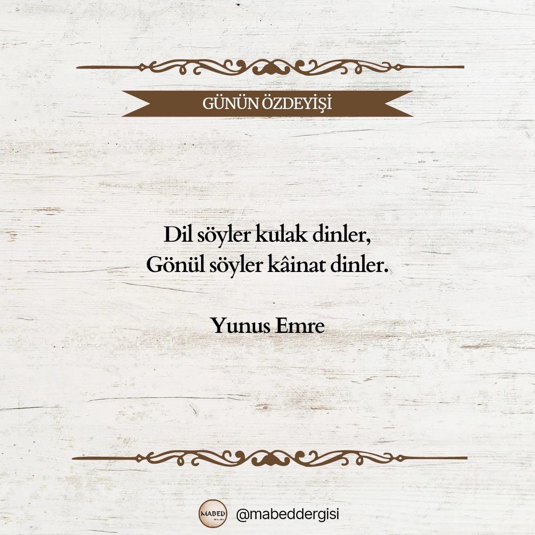 mabeddergisi's tweet photo. Dil söyler kulak dinler,
Gönül söyler kainat dinler.

Yunus Emre

#mabeddergisi #yunusemre https://t.co/iZaQU7TUt2