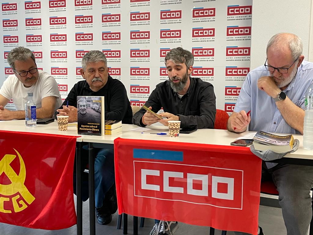 EUcoruna's tweet photo. #AgoraMesmo, na presentación do libro de Marcel Camacho "Apuntes sobre el movimiento obrero", con @Crego89. ✊🏻✊🏻✊🏻 https://t.co/QfsTwLVc7O