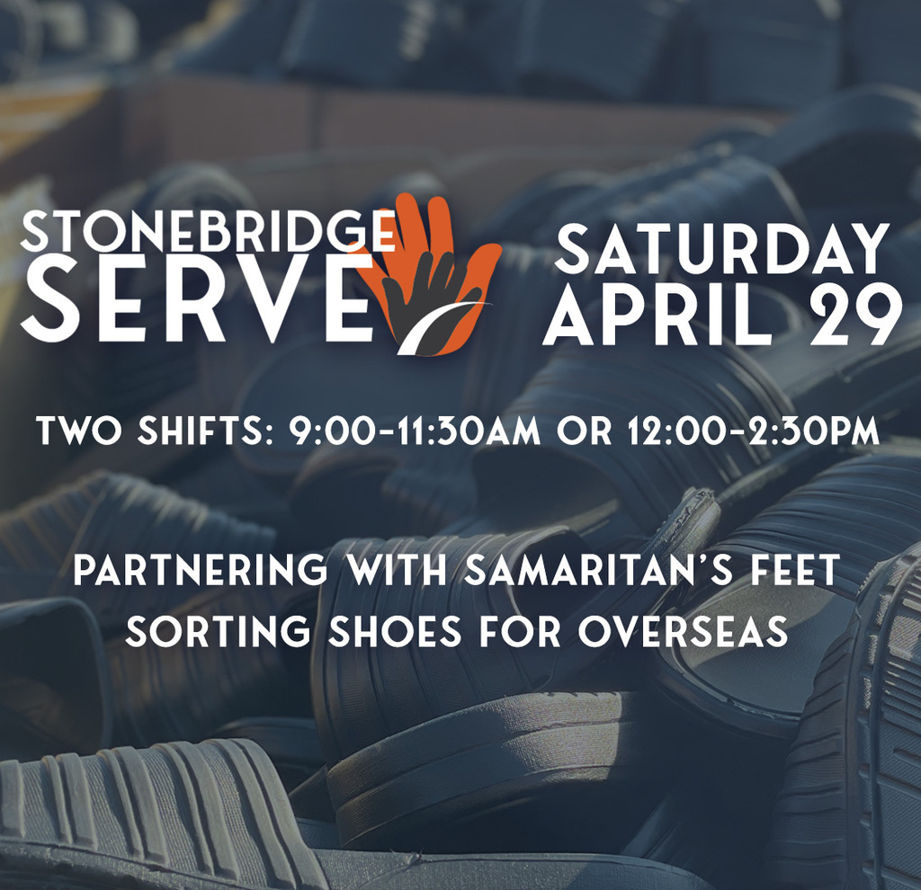 StoneBridgeCLT's tweet photo. SBServe is this weekend! 
 
Join us as we sort thousands of antimicrobial shoes and pack them for shipment around the globe.
We are excited to partner with Samaritan's Feet and help reach their goal of 10 million pairs of shoes.  

Sign up to serve with us at stonebridge… https://t.co/hJtsNDblZf