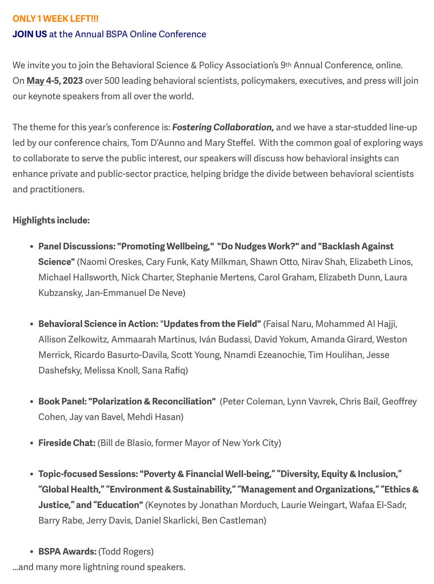 Behavior Change for Good Initiative (@behaviorchange) on Twitter photo Register at
behavioralscienceconference.com
to learn from a great lineup behavioral scientists, including <a href="/katy_milkman/">Katy Milkman</a> and #BCFGTeamScientists Craig Fox, <a href="/GeoffCohen/">Geoff Cohen</a>, <a href="/jayvanbavel/">Jay Van Bavel, PhD</a>, <a href="/ElizabethLinos/">Elizabeth Linos</a>, Ben Castleman, <a href="/Todd_Rogers_/">Todd Rogers</a>, <a href="/wdlrosa/">Wendy De La Rosa</a>, <a href="/cfchabris/">Christopher Chabris</a>, Nina Mažar, & <a href="/silvia_saccardo/">Silvia Saccardo</a> Register at
behavioralscienceconference.com
to learn from a great lineup behavioral scientists, including <a href="/katy_milkman/">Katy Milkman</a> and #BCFGTeamScientists Craig Fox, <a href="/GeoffCohen/">Geoff Cohen</a>, <a href="/jayvanbavel/">Jay Van Bavel, PhD</a>, <a href="/ElizabethLinos/">Elizabeth Linos</a>, Ben Castleman, <a href="/Todd_Rogers_/">Todd Rogers</a>, <a href="/wdlrosa/">Wendy De La Rosa</a>, <a href="/cfchabris/">Christopher Chabris</a>, Nina Mažar, & <a href="/silvia_saccardo/">Silvia Saccardo</a>
