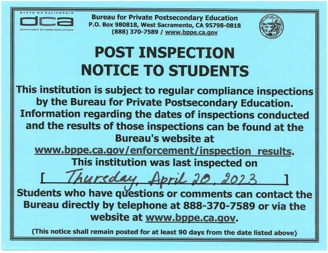 LearnetAcademy's tweet photo. Bureau for Private Postsecondary Education *Post Inspection Notice to Students* https://t.co/rtahlzPkKx