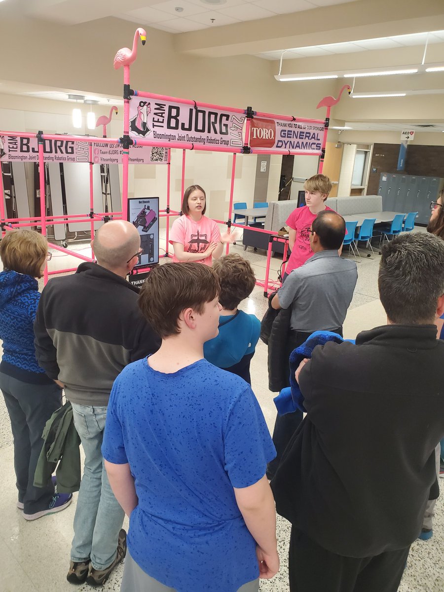 teambjorg's tweet photo. We got to show 8th graders and their families around the pit. They also got a look at the robot, how competitions are set up, and more! We hope they had fun because we certainly did! 🦩 https://t.co/Wk1YeeAhkU