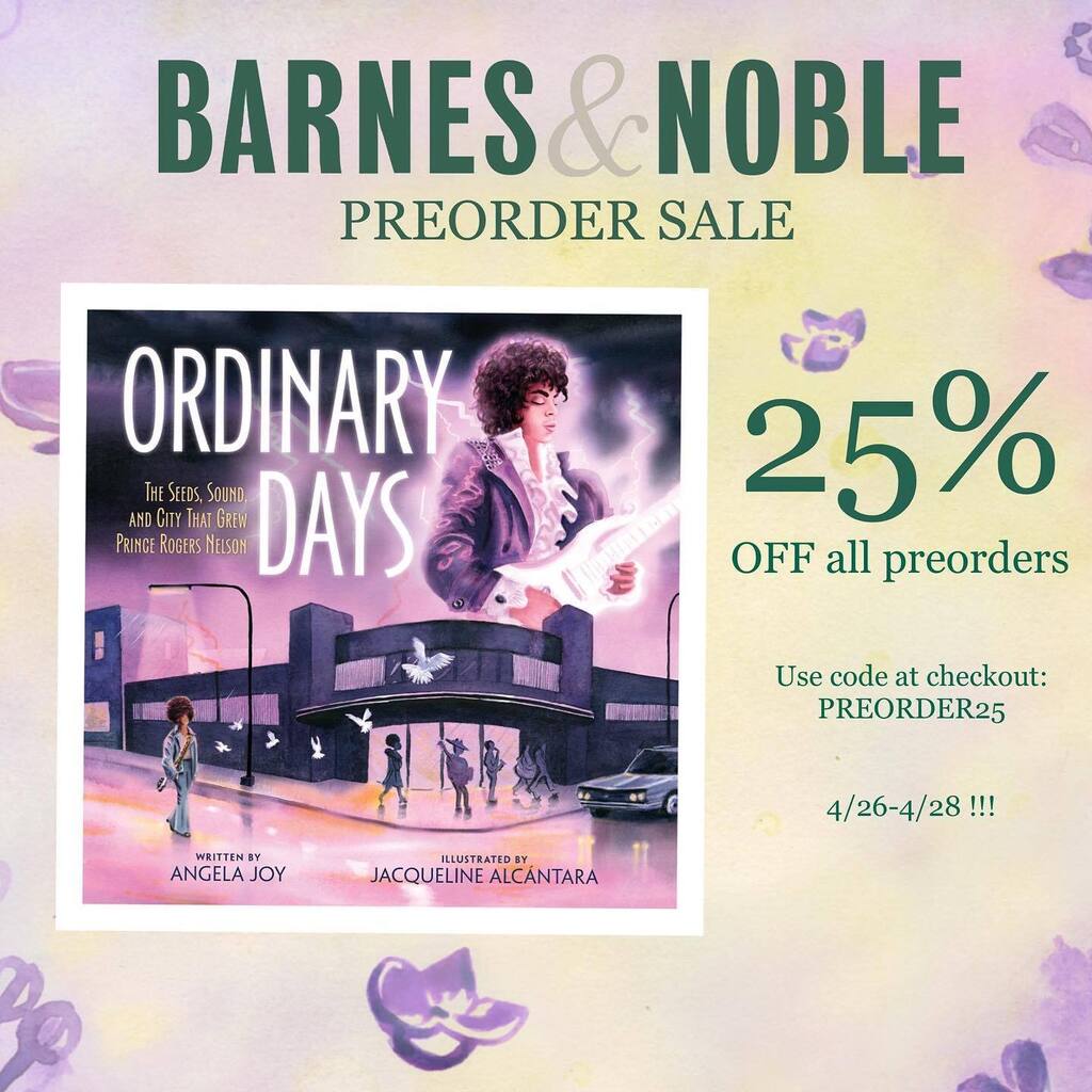 💜Prince💜 Cover Reveal with a PreOrder Sale!!! So excited to share the cover for “Ordinary Days” a picture book bio of the one and only Prince ☂️ Pub date Fall 2023, but get your PreOrder in until 4/28 for 25% off at @barnesandnoble !!!! Written by @a… instagr.am/p/CrjQfOCvJ6Y/