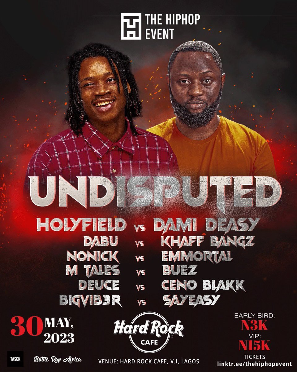 I ain't really got much to say. Just Pull Up and You won't regret why. 

HipHop at Its Best 

<a href="/MI_Abaga/">MI Abaga</a> 
@TheHipHopEvent  <a href="/BattleRapAfrica/">Battle Rap Africa | DayGenius</a> 
<a href="/daygenius/"></a> 
<a href="/HardRock/">Hard Rock Cafe</a>