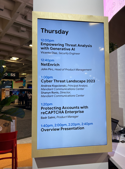 Netenrich's tweet photo. Get ready for presentation by Netenrich's John Pirc at Google's #RSAC booth! #StrongerTogether https://t.co/oOQHFZagAy