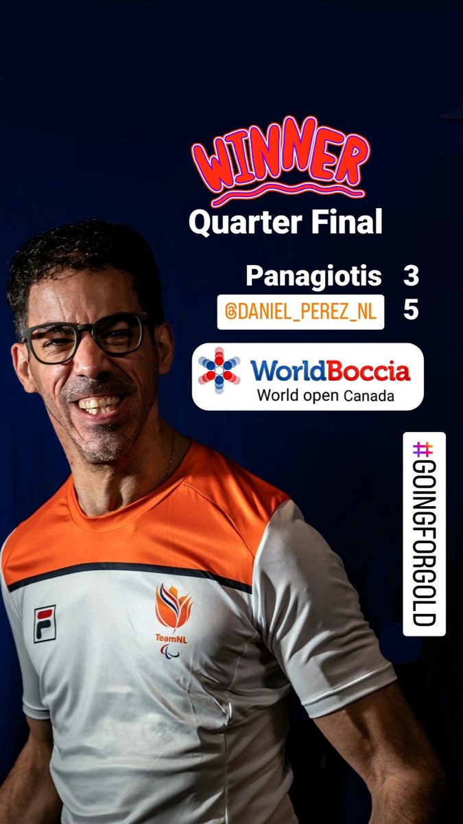 Kwartfinale gewonnen! Morgen verder 💪

My hashtag:
#sport #Boccia #proactivelife #TeamNL #Paralympics #paralympich #oranje #teamnlparalympich #winnaar #motivation #disabilitysport #doitwithlove #domore #makingmemories
