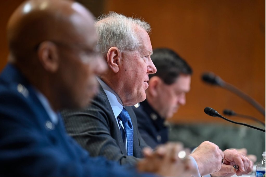 usairforce's tweet photo. DAF senior leaders gave testimony today at the HASC FY 24 Budget Proposal 
Posture Hearing. Major topics included funding for air and space programs, 
nuclear deterrence, C2 &amp; Missile Warning Systems, pay &amp; benefits , recruiting, 
EDCA airbases &amp; rapid acquisition authority. https://t.co/v9D8vtvYK5