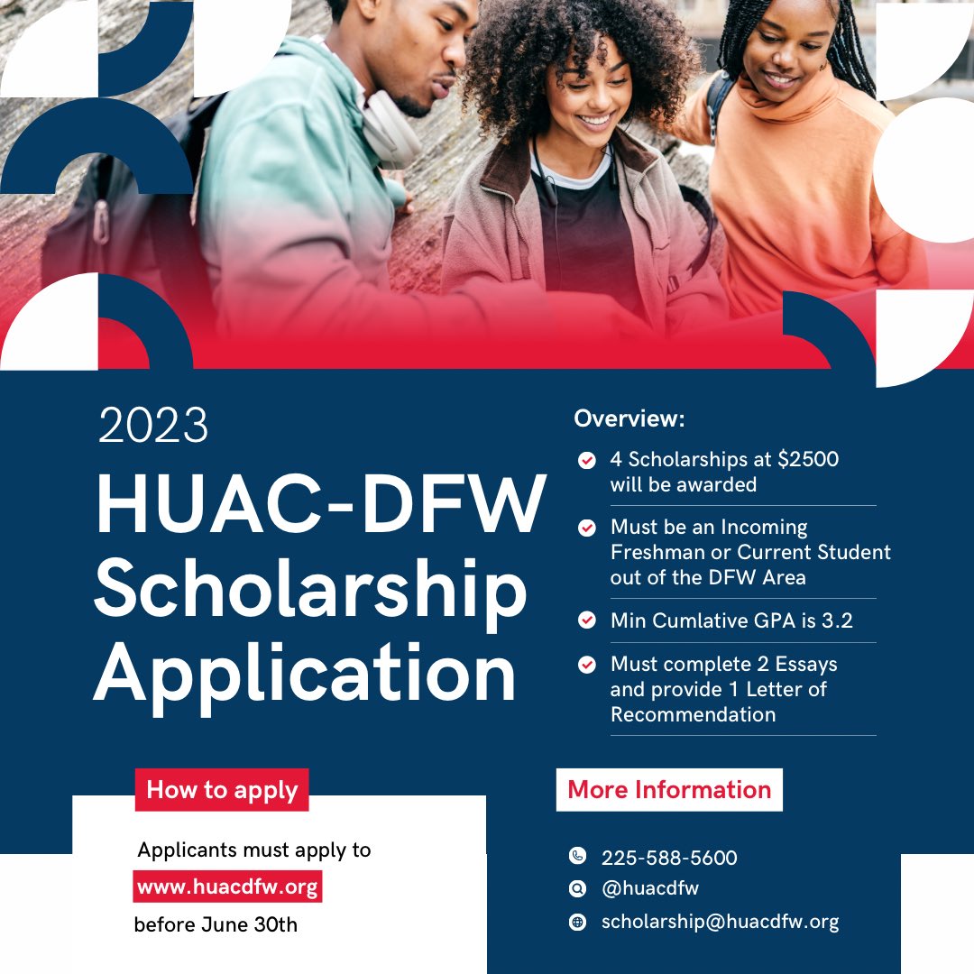 HUACDFW's tweet photo. Scholarships App is now open. Visit https://t.co/Qc9UJHvqTI to apply!
#howard1867 #scholarships https://t.co/sT0HxnuNa4