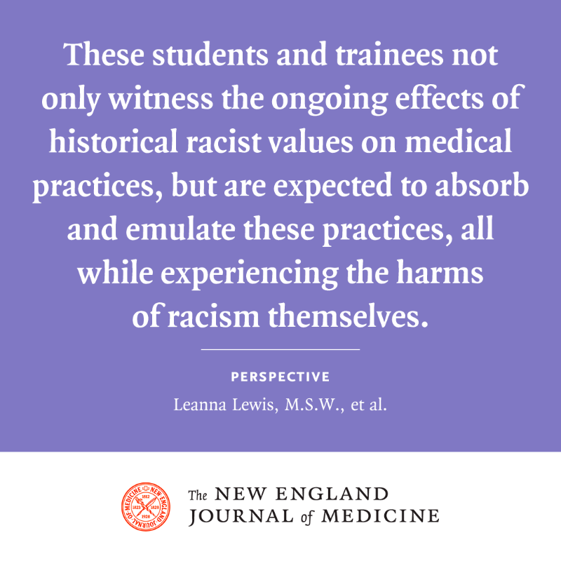NEJM's tweet photo. Racial affinity group caucuses — facilitated sessions for learners who join groups according to self-identified racial or ethnic identity — can help integrate antiracism curricula into clinical practice. https://t.co/YW71FiYfRS