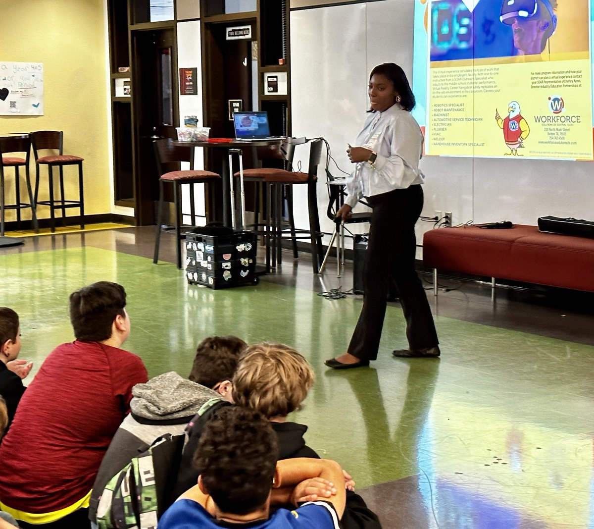 Great energy⚡️at the @SouthBeltonMS town hall meeting for 7th graders & Workforce Solutions of Central TX reps today. Excited about the new Investigating Careers 🔍 course that will help students unlock 🔓plans for post secondary success! #InspiringDreams #EmpoweringDreams