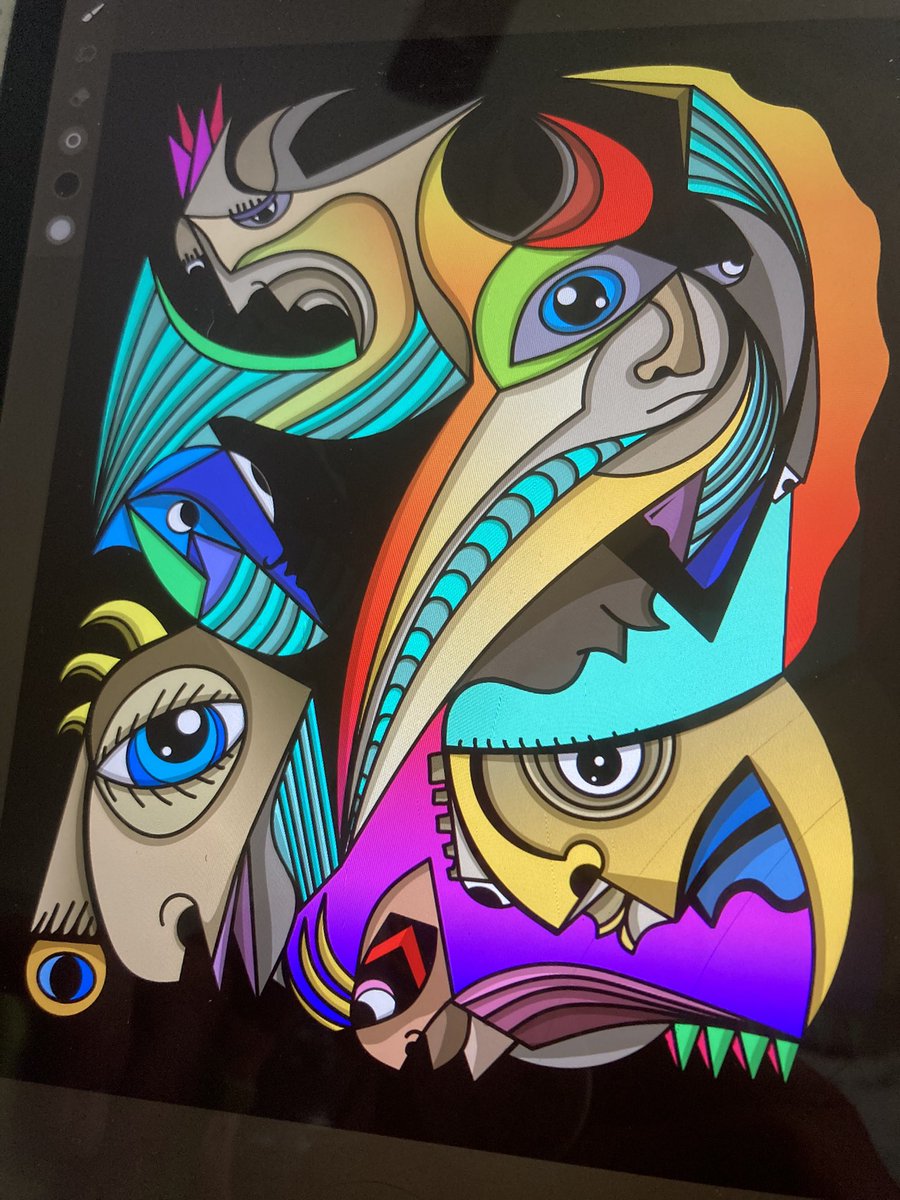 Slowly but surely this new work is coming to life!💙 How many faces do you see?👾🤖🤡👺