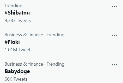 anndylian's tweet photo. #Dogs are still trending.
Number 1: #Floki (1.01M)
Number 2: #Babydoge (66K)
Number 3: #ShibaInu (9.3k) https://t.co/2sH8SXaksB