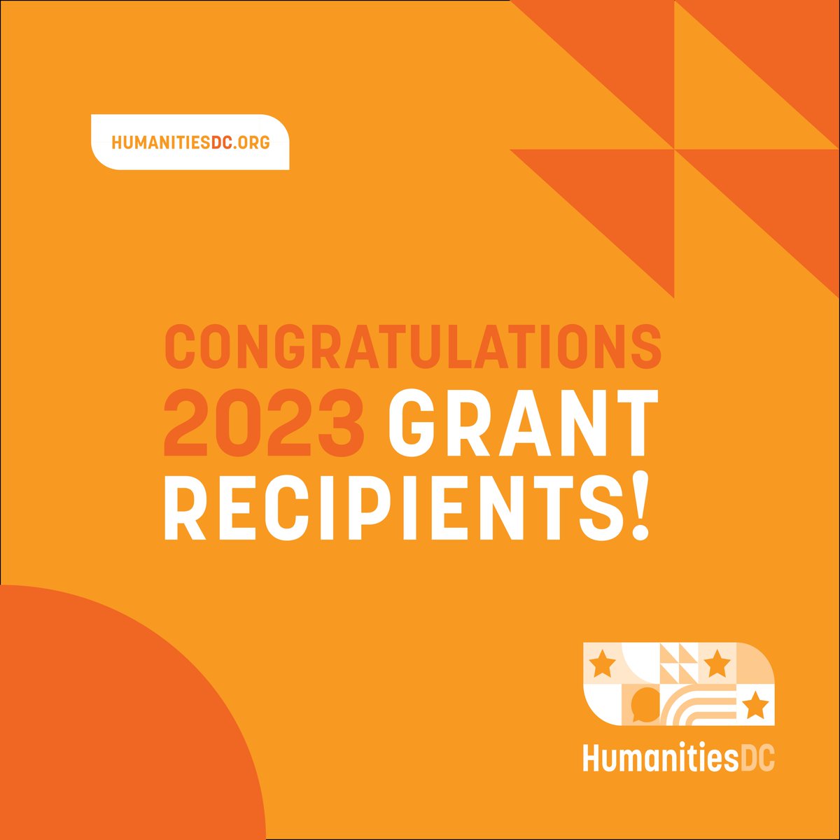 Congratulations to all 51 grant recipients selected by our community grant reviewers to receive funding for the 2023 HumanitiesDC Cycle I! 🎊

Over $800,000 went out to all 8 wards of DC to fund amazing projects! We look forward to celebrating! 
#humanitiesdc #dcfunding