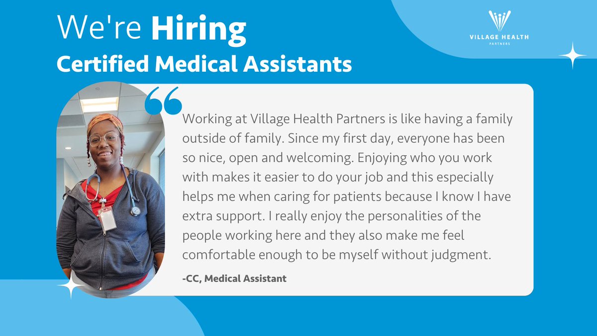 VHPDocs's tweet image. We are looking for more passionate Certified Medical Assistants to join our mission and help our community thrive! Learn about the position details and what VHP has to offer at vhpcareers.com. #MedicalAssistant #MedicalAssistantJobs