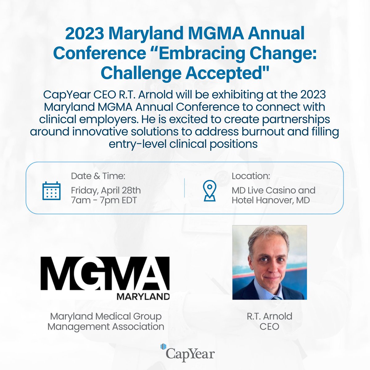 Looking forward to tomorrow @marylandmgma !

#ClinicalEmployers #CapYear #ClinicalJobs #ClinicalBurnout
