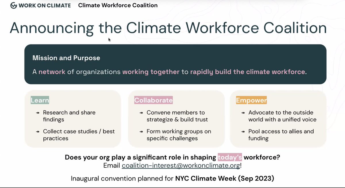 BIG ANNOUNCEMENT: WoCl is founding the Climate Workforce Coalition, a network of organizations working together to rapidly build the climate workforce. Who's ready to shape the climate workforce of tomorrow? 

#wocltalentsummit #ClimateEmergency