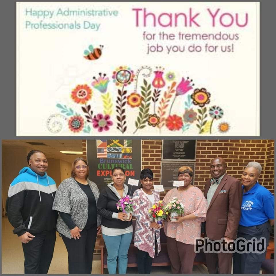 Today we celebrated special members of our staff, our administrative professionals. We are so grateful for everything these ladies do for the parents, students, and staff of Brunswick High School. Thank you Mrs. Minor, Mrs. Drumgold, and Ms. Starke!#BrunswickStrong #BulldogNation