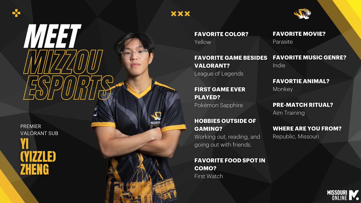👋Meet <a href="/yizzlee_/">yizzle</a>!

Yi is currently a sophomore managing our Premier Valorant team. Aside from gaming Yi runs his own computer building Business is an active member of @mizzoupikapp 

Interested in Valorant? 👀
Make sure to fill out our interest form and attend the x on April 22