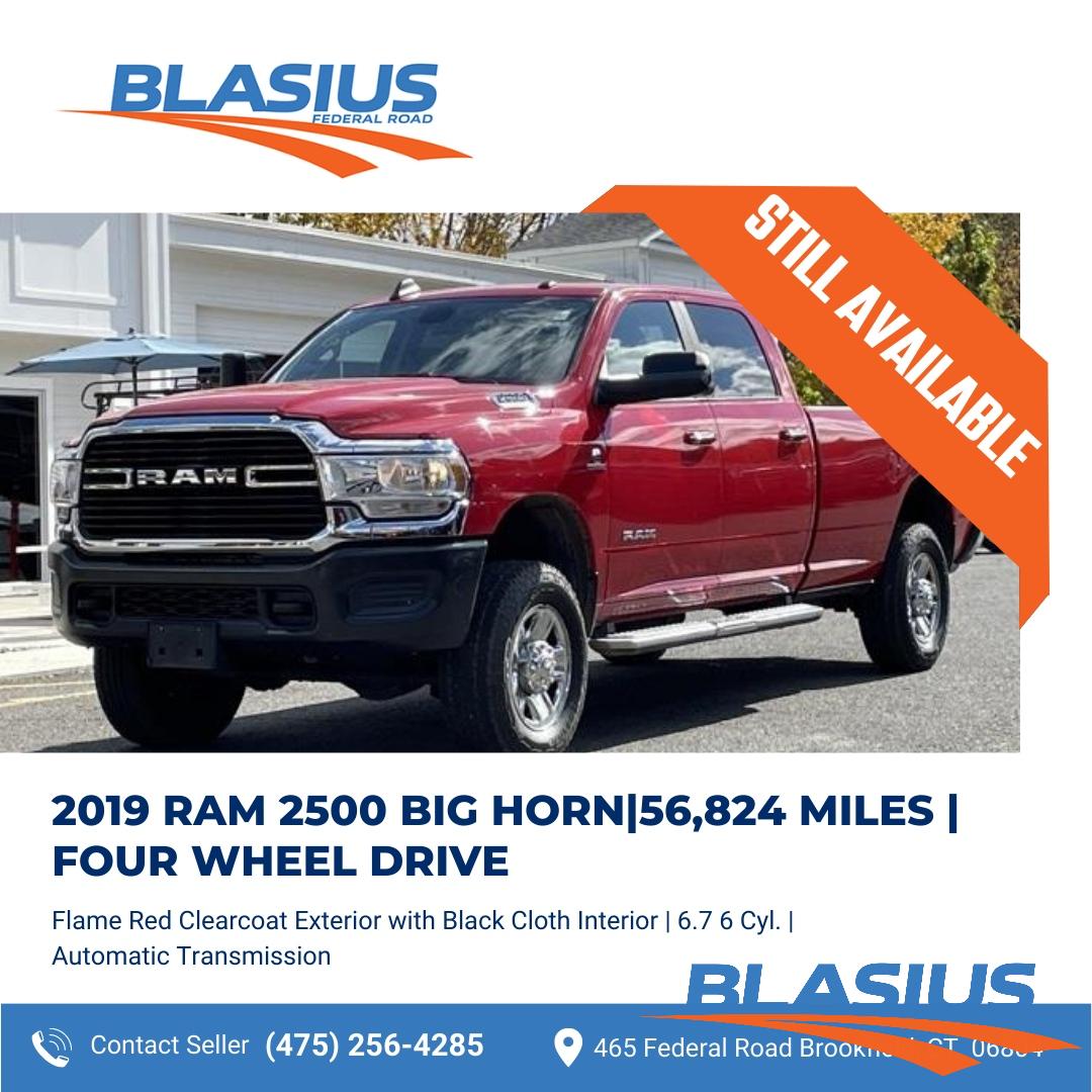 Take your adventures to the next level with our 2019 Ram 2500 Big Horn! 🚙💨 With only 56,824 miles on the odometer, this truck is ready to conquer any terrain with its powerful 6.7 6 Cyl. engine and four-wheel drive. 

#Ram2500 #BigHorn #FourWheelDrive