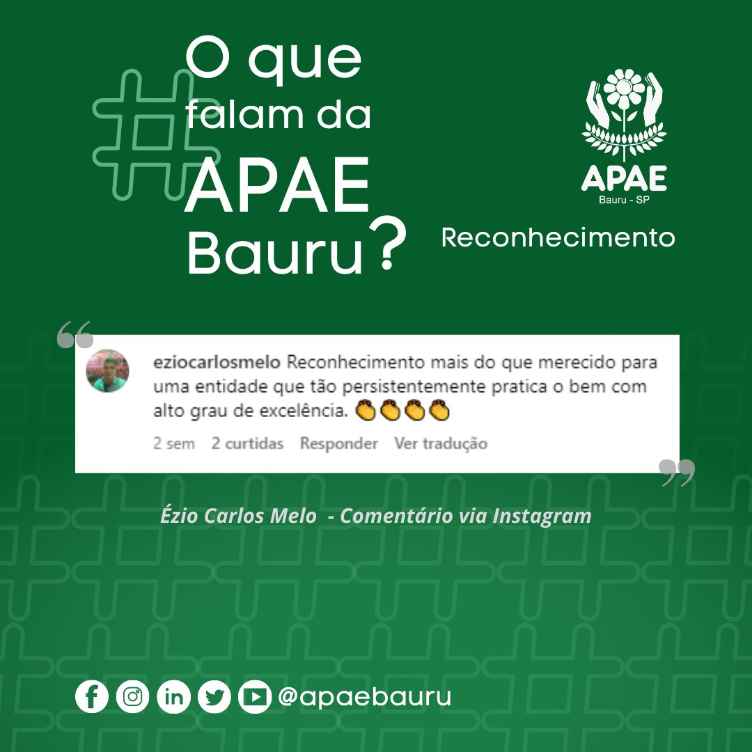 apaebauru's tweet image. Oferecer a melhor qualidade e humanização na prestação dos serviços está na missão da APAE Bauru. 💛

Obrigada, @eziocarlosmelo, pelo carinho e reconhecimento ao nosso trabalho e equipe. 🙏

#apae #apaebauru #bauru
#inclusão #trabalhohumanizado