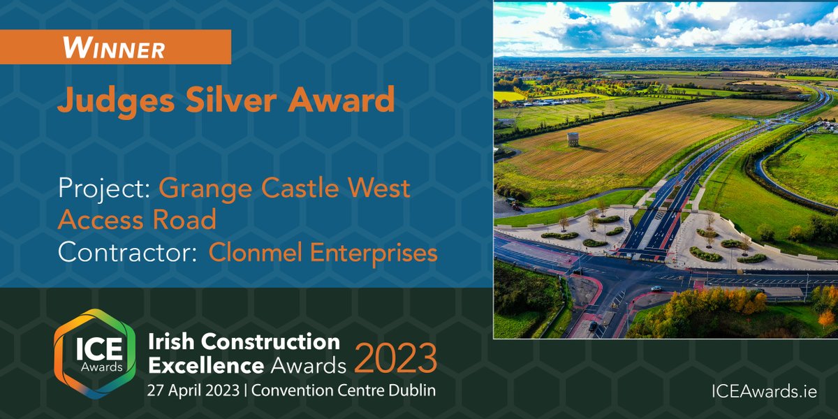 Congratulations to the ICE Awards 2023 Judges Silver Award Winner

Project: Grange Castle West Access Road
Contractor: Clonmel Enterprises Ltd
Client: <a href="/sdublincoco/">SDCC</a>

Visit ICEAwards.ie | Follow #ICEAwards