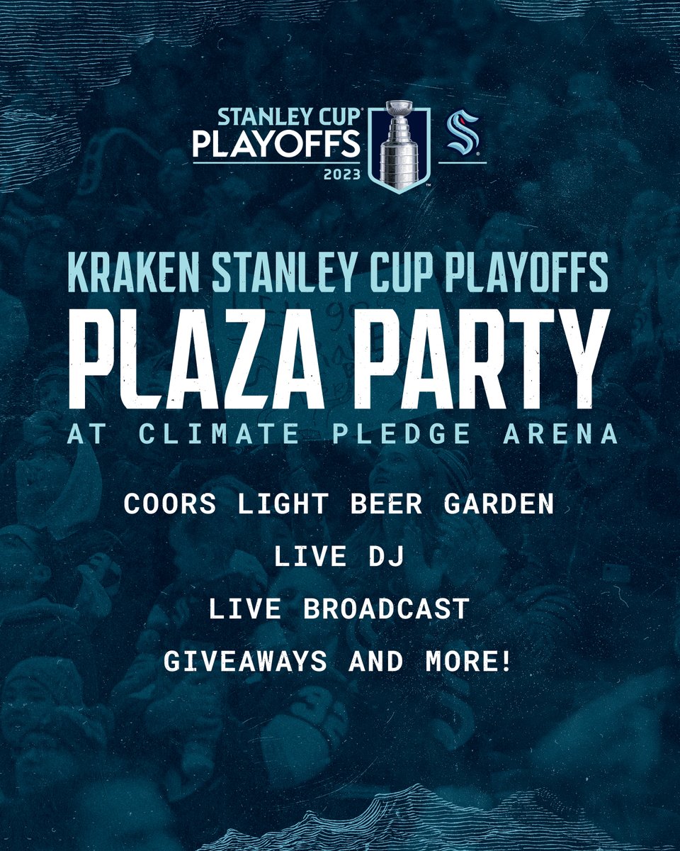 SeattleKraken's tweet photo. Grab your friends, your favorite #SeaKraken gear, some sunglasses and join us tomorrow at @ClimateArena for another Plaza Party! 🎉

Party starts at 4pm featuring a live DJ, @CoorsLight Beer Garden, #SeaKraken giveaways &amp; more → https://t.co/hVKZJy918C https://t.co/XxywsipKi9