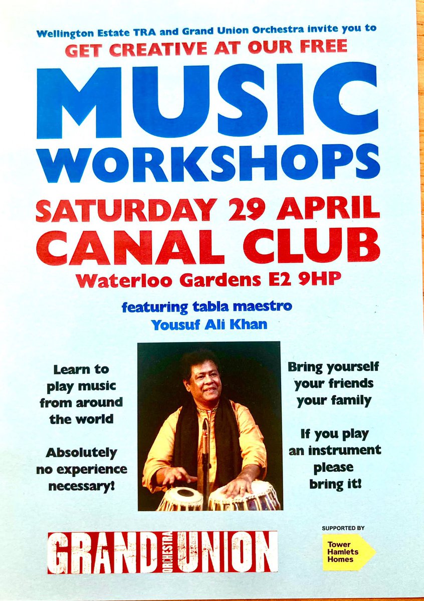 canal_community's tweet photo. The Canal Club Community Centre is hosting music workshops this coming Saturday 29th April. Bring yourselves to meet our local community. All welcome! β€οΈ#BethnalGreen #musicworkshops #localcommunity #communitiescomefirst #freeevent @thevents @TowerHamletsNow @LutfurRahmanTH https://t.co/qeF3rCDJQU