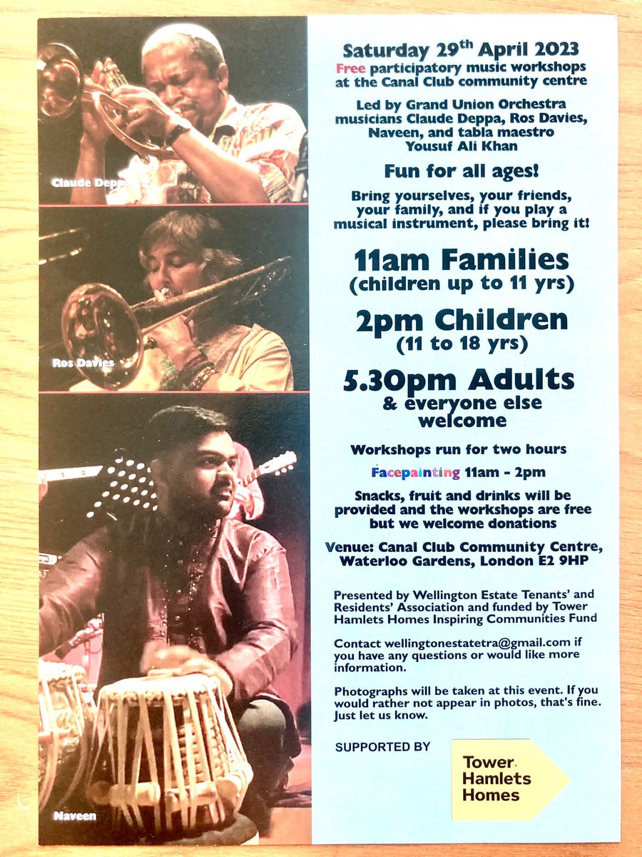 canal_community's tweet photo. The Canal Club Community Centre is hosting music workshops this coming Saturday 29th April. Bring yourselves to meet our local community. All welcome! β€οΈ#BethnalGreen #musicworkshops #localcommunity #communitiescomefirst #freeevent @thevents @TowerHamletsNow @LutfurRahmanTH https://t.co/qeF3rCDJQU