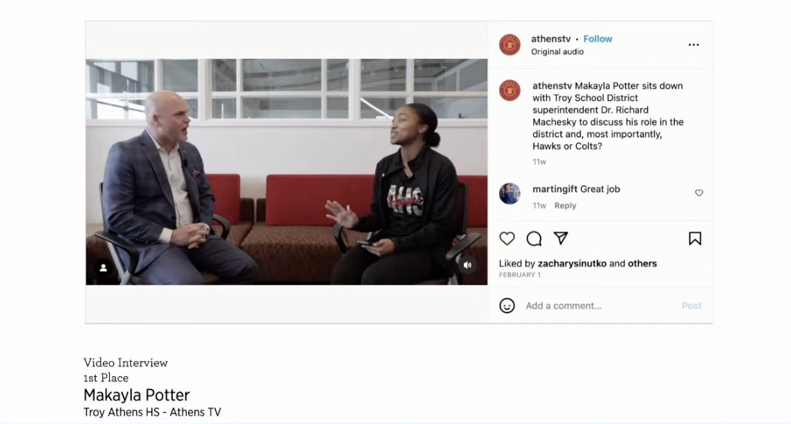 athens_tv's tweet photo. Our first time entering the MIPA Digital Media competition yielded 4 big wins! Congrats to Makayla Potter, Macy Van Tiem, Ella Musto, and James Pitchford! https://t.co/r0YBNBsGTg